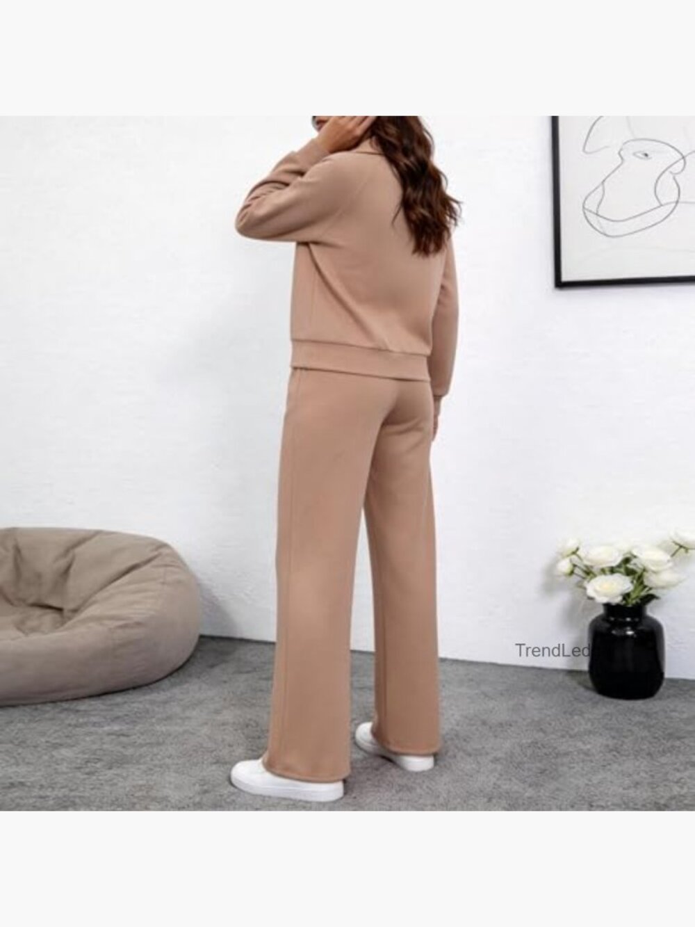 Women's Knit Sweater Set - Half Zip Pullover & Wide Leg Pants - Picture 5 of 5